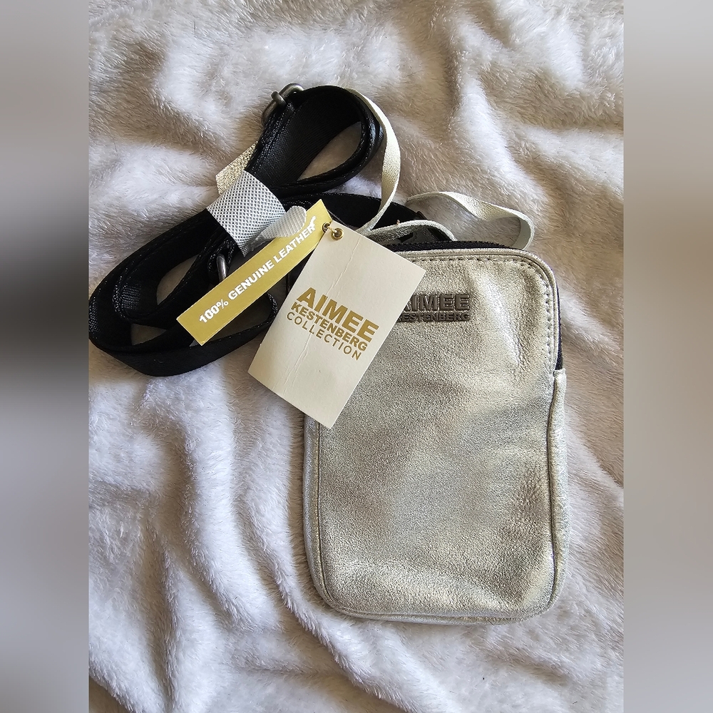 Aimee Kestenberg Silver Leather Crossbody Bag With Dust Cover